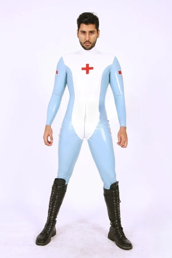Latex Mens Medic Look Neck Entry Catsuit
