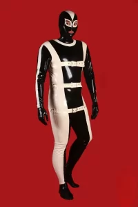 Latex Mens Strapped In Gimp Catsuit