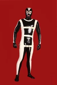 Latex Mens Strapped In Gimp Catsuit