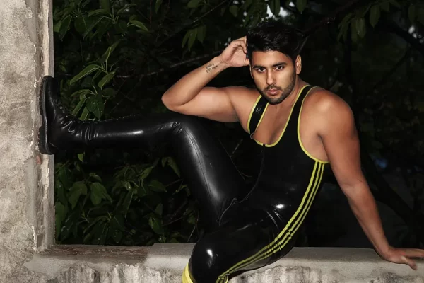 Latex Mens Unitard Striped Catsuit