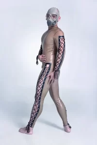 Latex Mens Diamond Lacing Back Zipper Catsuit