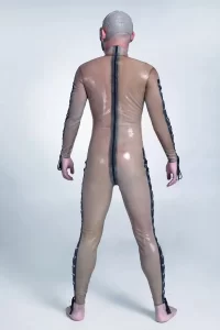 Latex Mens Diamond Lacing Back Zipper Catsuit