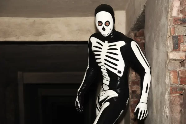 Latex Mens Scary Skeleton Total Body Catsuit