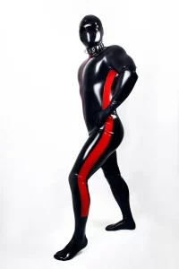 Latex Mens Side-Striped Front-Zipper Catsuit