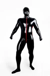 Latex Mens Side-Striped Front-Zipper Catsuit