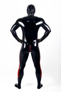 Latex Mens Side-Striped Front-Zipper Catsuit