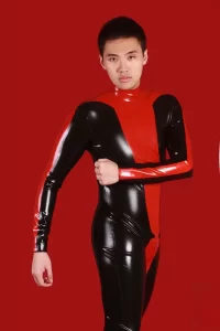 Latex Mens Hazardous Codpiece Back Zipper Catsuit