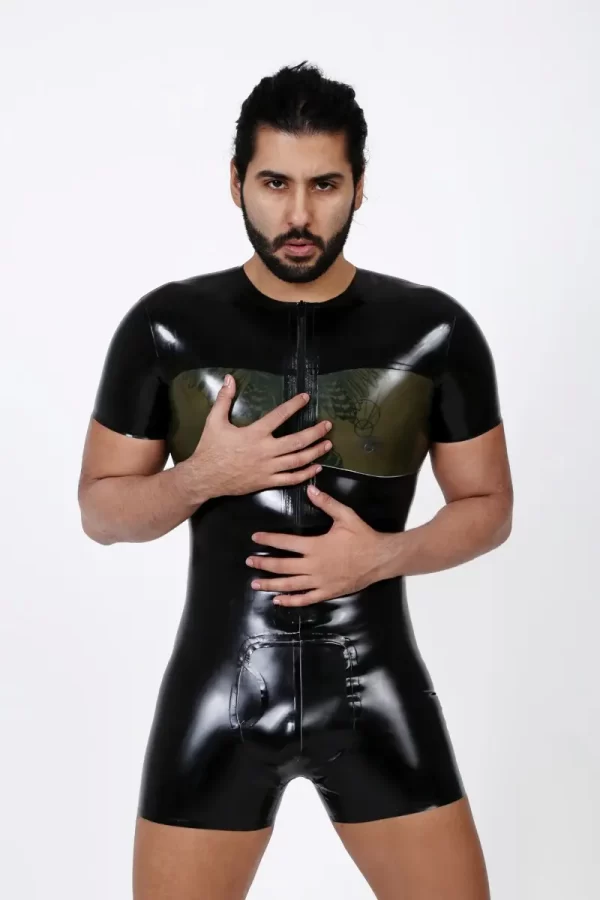 Latex Mens Round Neck Front Zipper Pocket Surfsuit