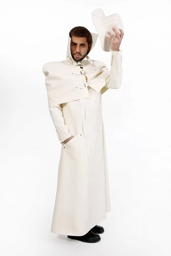 Latex Mens Caped Double-Breasted Trench Coat