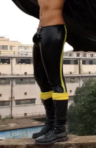 Latex Mens Codpiece Leggings With Side Stripes