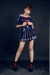 Latex Sailor Sailor Mini-Length Uniform Skirt